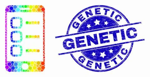 Vector Spectral Pixel Smartphone Tasks Icon and Scratched Genetic Seal イラスト素材