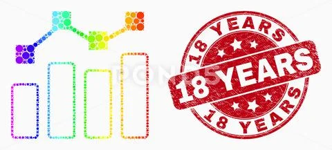 Vector Spectral Pixel Trend Chart Icon and Distress 18 Years Watermark ...