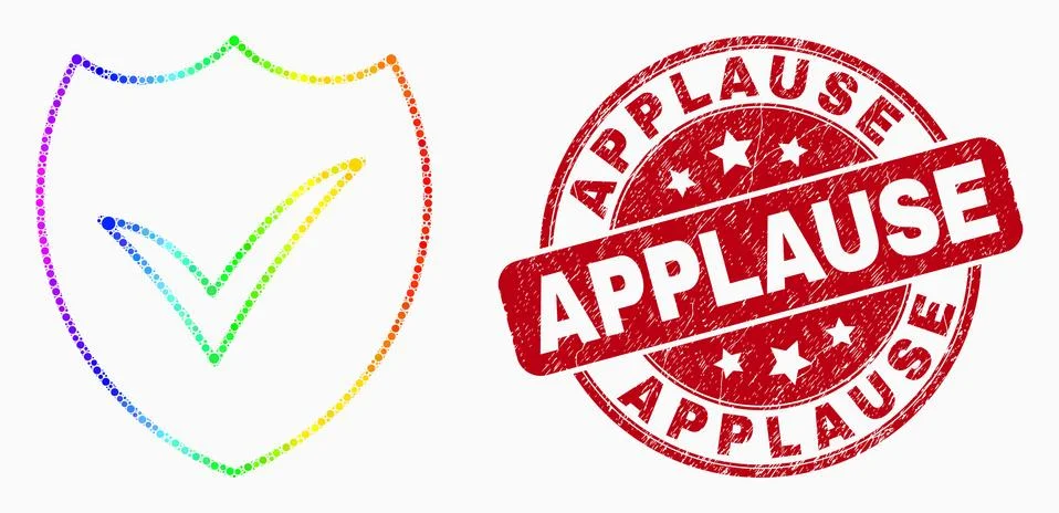Vector Spectral Pixel Valid Shield Icon and Scratched Applause Seal Stock Illustration
