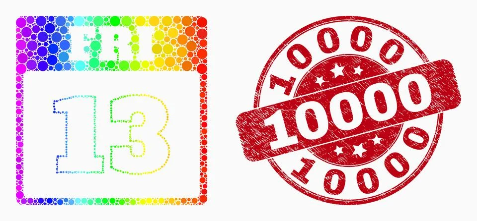 Vector Spectral Pixelated 13Th Friday Calendar Page Icon and Distress 10000 W Stock Illustration