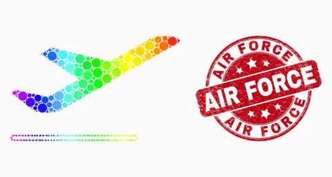 Vector Spectral Pixelated Airplane Departure Icon and Distress Air Force Stam Stock Illustration