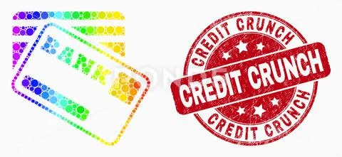 Vector Spectral Pixelated Bank Cards Icon and Scratched Credit Crunch Stamp S Stock Illustration