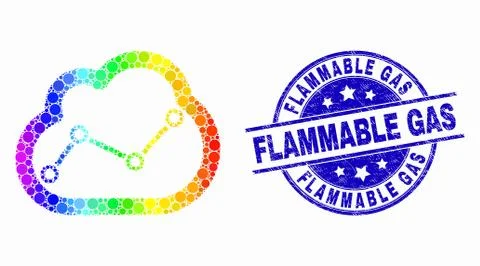 Vector Spectral Pixelated Chart Cloud Icon and Scratched Flammable Gas Stamp Stock Illustration