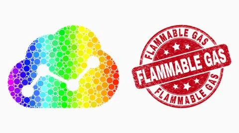 Vector Spectral Pixelated Cloud Chart Icon and Distress Flammable Gas Watermark Stock Illustration