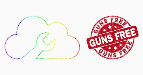 Vector Spectral Pixelated Cloud Wrench Icon and Scratched Guns Free Stamp Stock Illustration