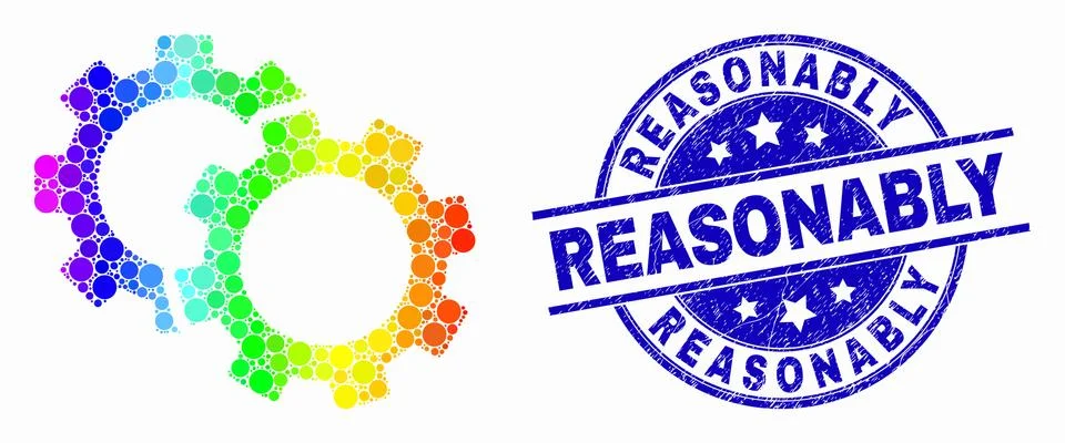 Vector Spectral Pixelated Cogs Icon and Distress Reasonably Watermark Stock Illustration