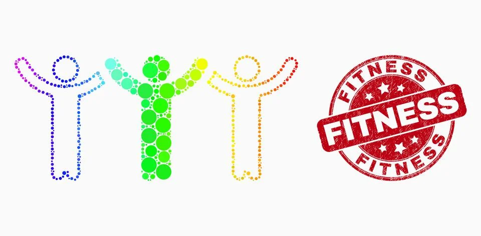 Vector Spectral Pixelated Dancing People Icon and Grunge Fitness Watermark Ilustración de archivo