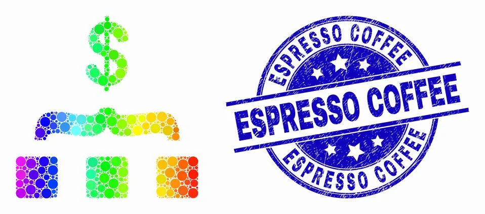 Vector Spectral Pixelated Dollar Aggregation Icon and Scratched Espresso Coffee Stock Illustration