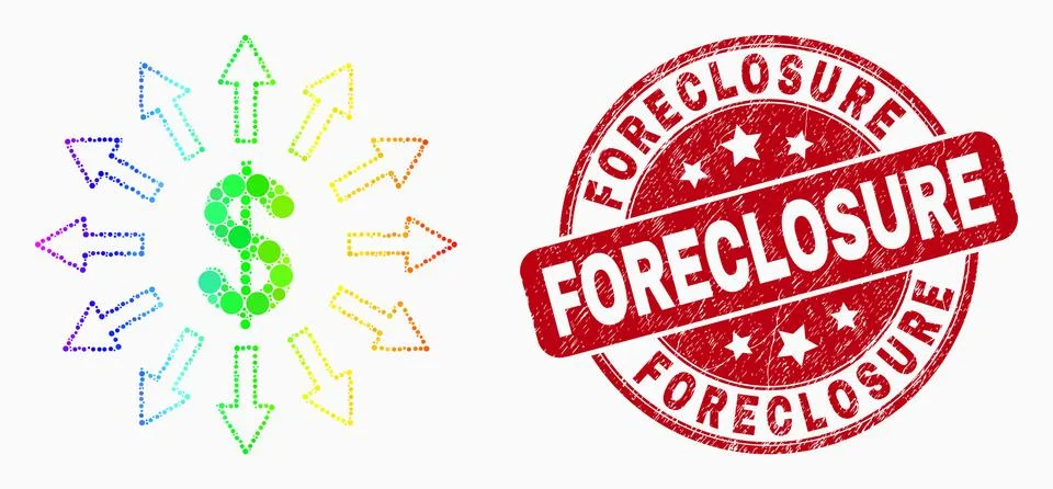 Vector Spectral Pixelated Dollar Emission Icon and Scratched Foreclosure Stam Stock Illustration