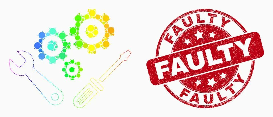 Vector Spectral Pixelated Instrumental Tools Icon and Distress Faulty Seal Stock Illustration