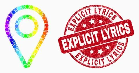 Vector Spectral Pixelated Map Pointer Icon and Scratched Explicit Lyrics Stam Stock Illustration