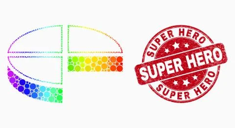 Vector Spectral Pixelated Pie Chart Icon and Scratched Super Hero Stamp Illustrazione stock