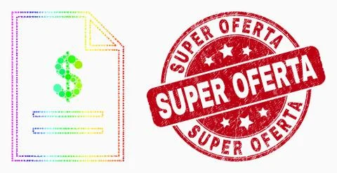 Vector Spectral Pixelated Price List Page Icon and Grunge Super Oferta Watermark Ilustración de archivo