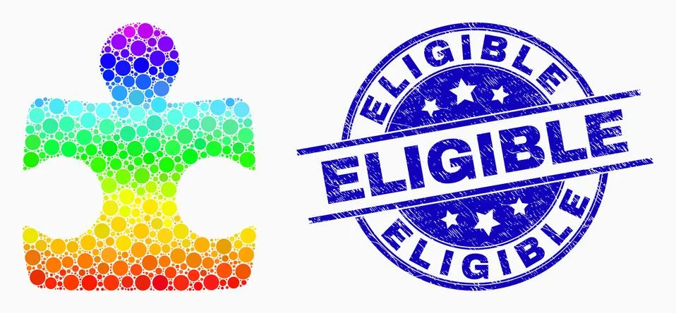 Vector Spectral Pixelated Puzzle Element Icon and Distress Eligible Stamp Stock Illustration