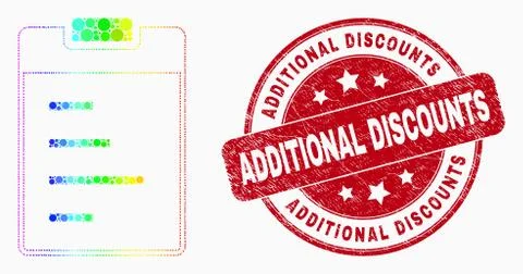 Vector Spectral Pixelated Text Pad Icon and Scratched Additional Discounts Stamp Illustrazione stock