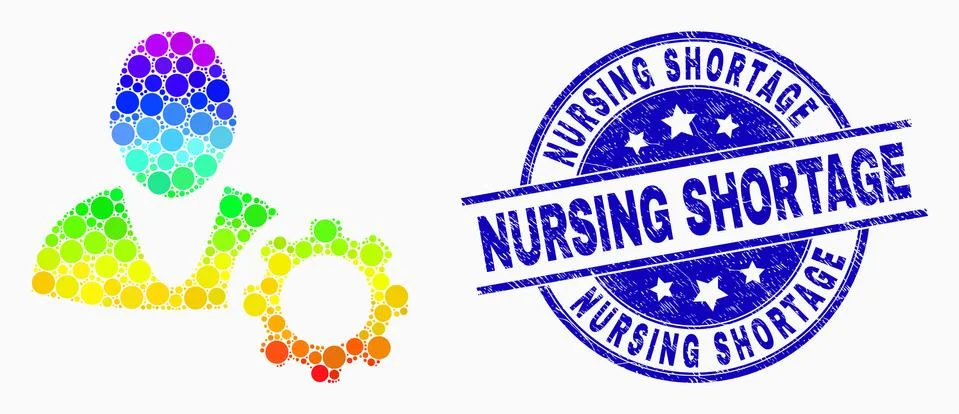 Vector Spectral Pixelated User Options Cog Icon and Distress Nursing Shortage Stock Illustration