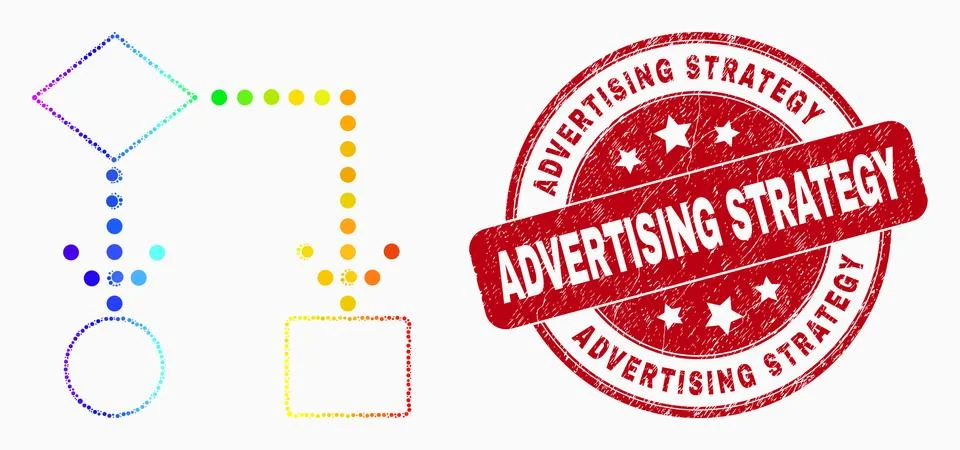 Vector Spectrum Dot Block Diagram Icon and Distress Advertising Strategy Stamp Stock Illustration