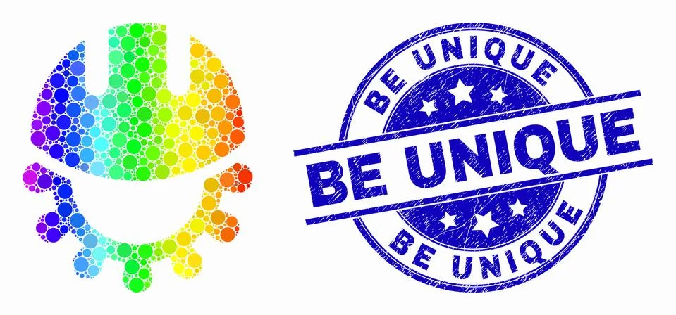 Vector Spectrum Dot Development Helmet Icon and Distress Be Unique Stamp Illustrazione stock