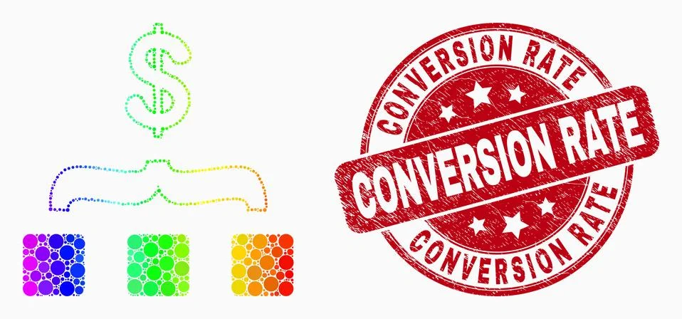 Vector Spectrum Dot Dollar Aggregation Icon and Distress Conversion Rate Wate Stock Illustration
