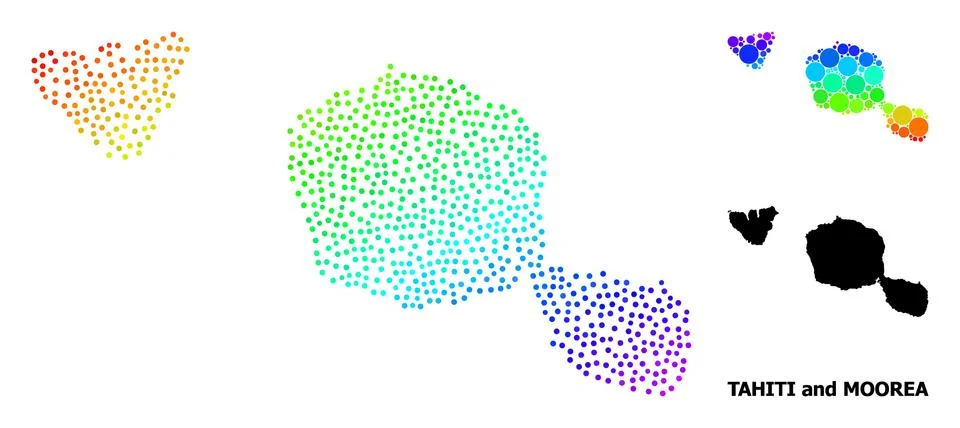 Vector Spectrum Dot Map of Tahiti and Moorea Islands Stock Illustration