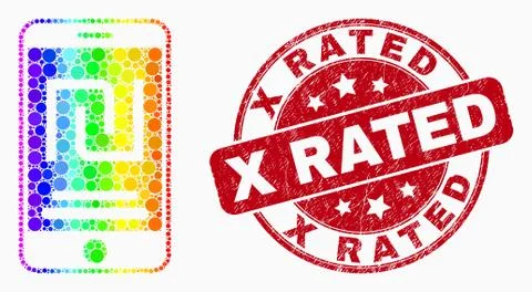 Vector Spectrum Dot Mobile Shekel Account Icon and Distress X Rated Stamp 스톡 일러스트