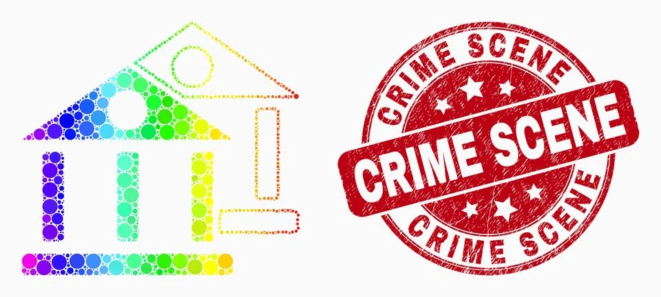 Vector Spectrum Dot Museum Buildings Icon and Scratched Crime Scene Watermark Ilustración de archivo