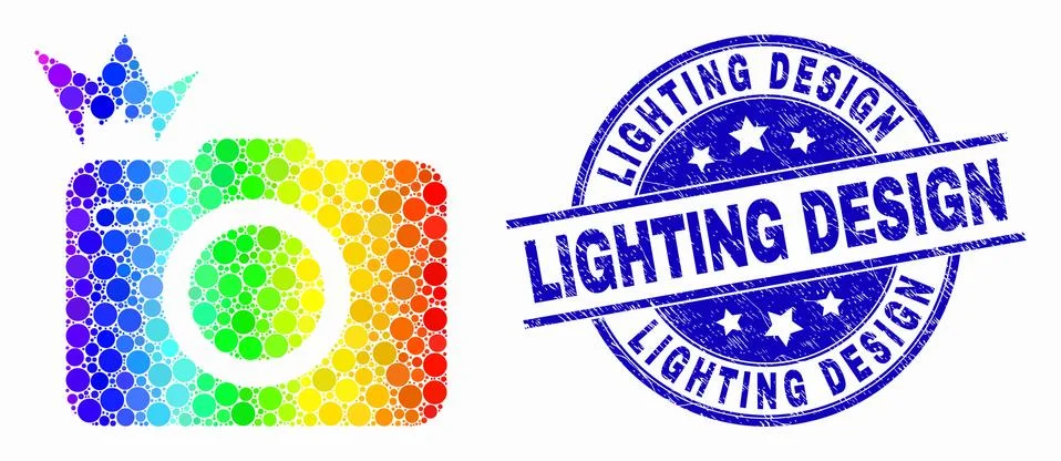 Vector Spectrum Dot Photo Flash Icon and Distress Lighting Design Seal Stock Illustration