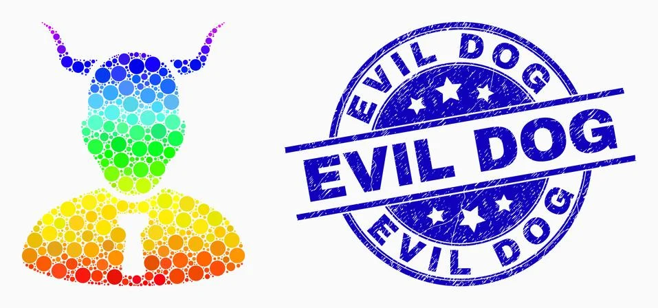 Vector Spectrum Dotted Devil Icon and Scratched Evil Dog Stamp Seal Stock Illustration