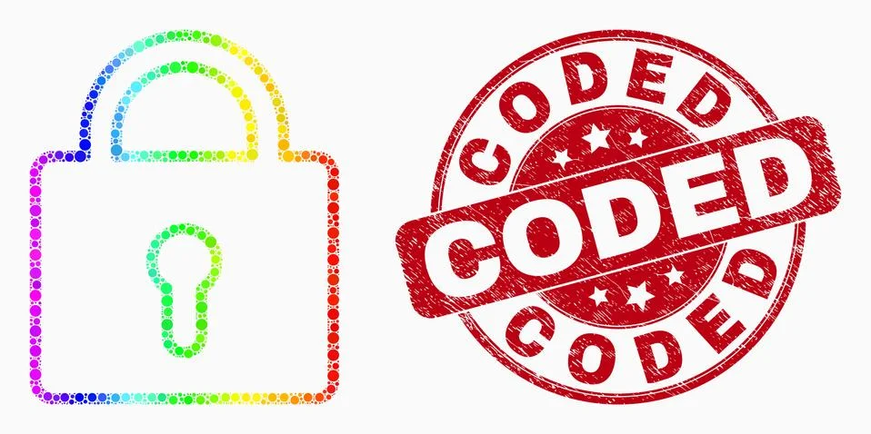 Vector Spectrum Dotted Lock Icon and Distress Coded Stamp Seal 스톡 일러스트