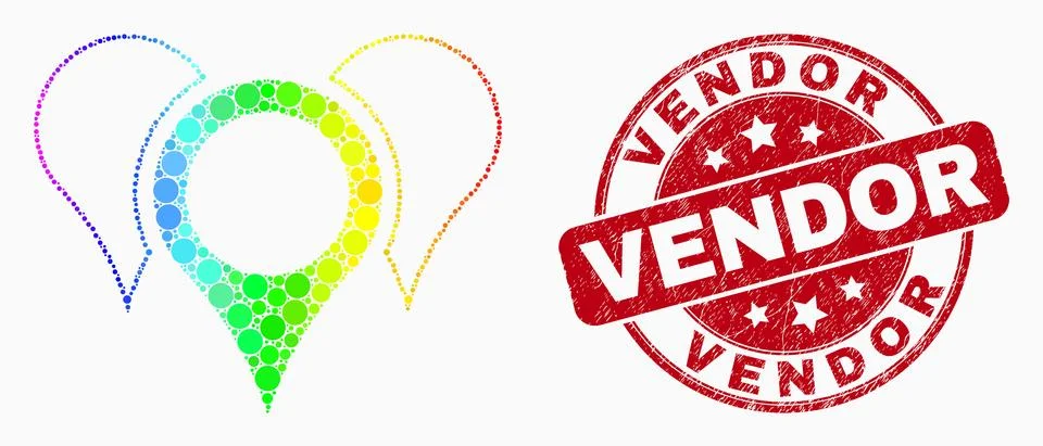 Vector Spectrum Dotted Map Pointers Icon and Scratched Vendor Stamp Seal Illustrazione stock