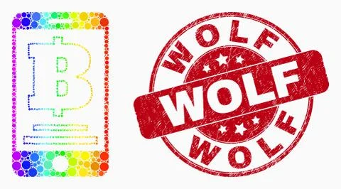 Vector Spectrum Dotted Mobile Bank Icon and Scratched Wolf Stamp Seal Stock Illustration
