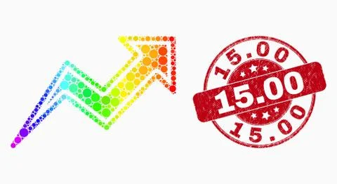Vector Spectrum Dotted Trend Arrows Icon and Scratched 15.00 Seal Stock Illustration