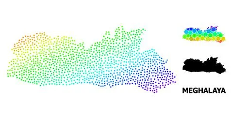 Vector Spectrum Gradient Dot Map of Meghalaya State Stock Illustration