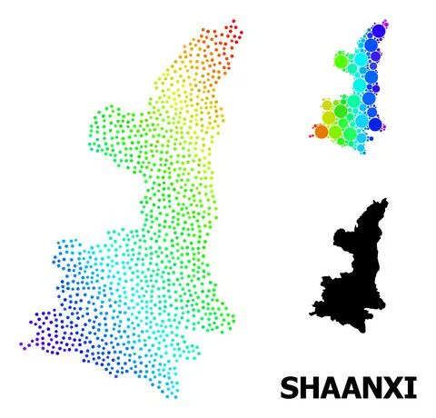 Vector Spectrum Gradient Dot Map of Shaanxi Province イラスト素材