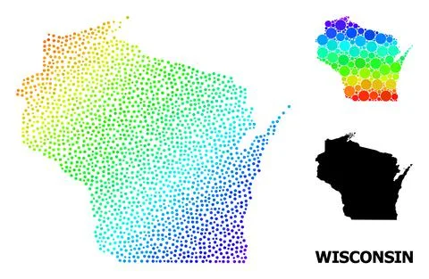 Vector Spectrum Gradient Dot Map of Wisconsin State Stock Illustration