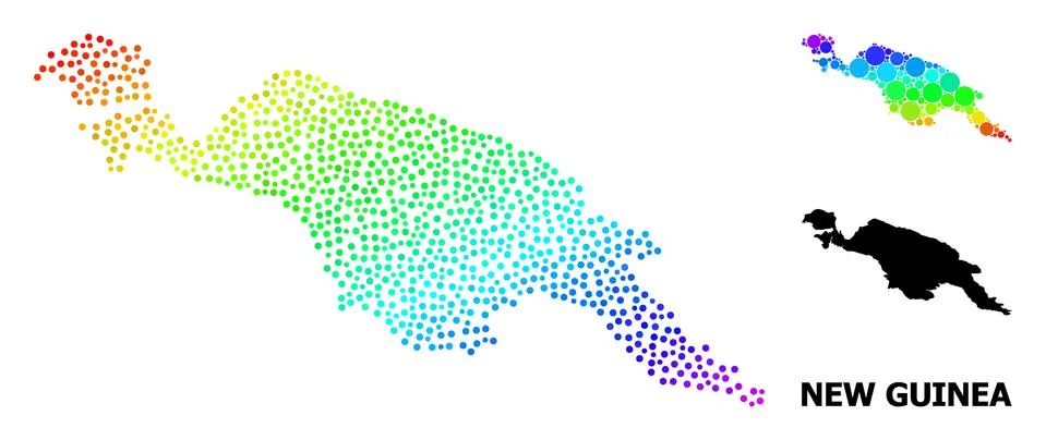 Vector Spectrum Gradient Dotted Map of New Guinea Island イラスト素材