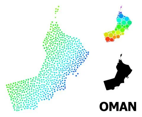 Vector Spectrum Gradient Dotted Map of Oman Stock Illustration
