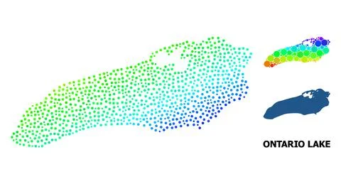 Vector Spectrum Gradient Dotted Map of Ontario Lake Illustrazione stock