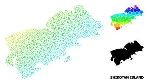 Vector Spectrum Gradient Dotted Map of Shikotan Island Stock Illustration