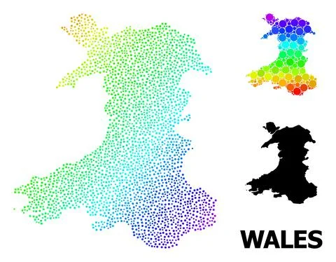Vector Spectrum Gradient Dotted Map of Wales Illustrazione stock