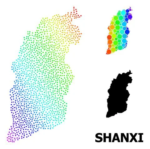Vector Spectrum Gradient Pixel Map of Shanxi Province イラスト素材