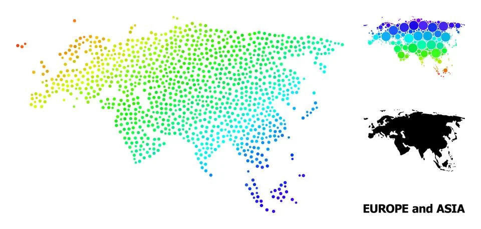 Vector Spectrum Gradient Pixelated Map of Europe and Asia イラスト素材