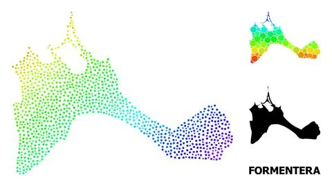 Vector Spectrum Gradient Pixelated Map of Formentera Island Stock Illustration