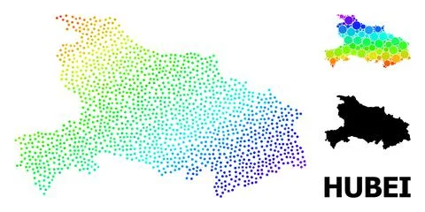 Vector Spectrum Gradient Pixelated Map of Hubei Province Stock Illustration