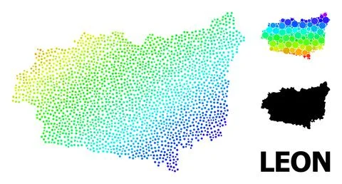 Vector Spectrum Gradient Pixelated Map of Leon Province Stock Illustration