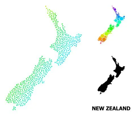 Vector Spectrum Gradient Pixelated Map of New Zealand イラスト素材
