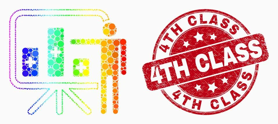 Vector Spectrum Pixel Bar Chart Presentation Icon and Distress 4Th Class Stam Illustrazione stock
