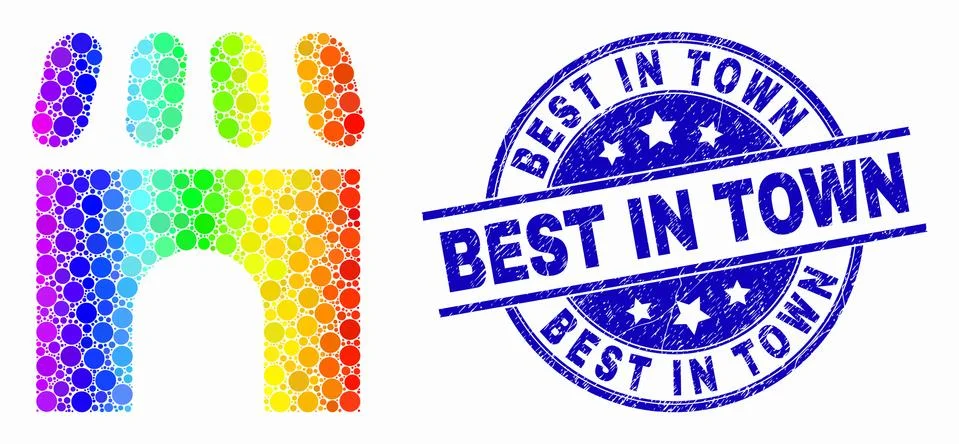 Vector Spectrum Pixel Building Icon and Distress Best in Town Watermark Ilustración de archivo