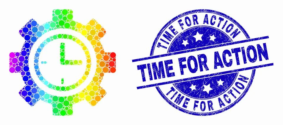 Vector Spectrum Pixel Clock Setup Wheel Icon and Grunge Time for Action Seal Stock Illustration