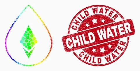 Vector Spectrum Pixel Crystal Drop Icon and Grunge Child Water Seal イラスト素材